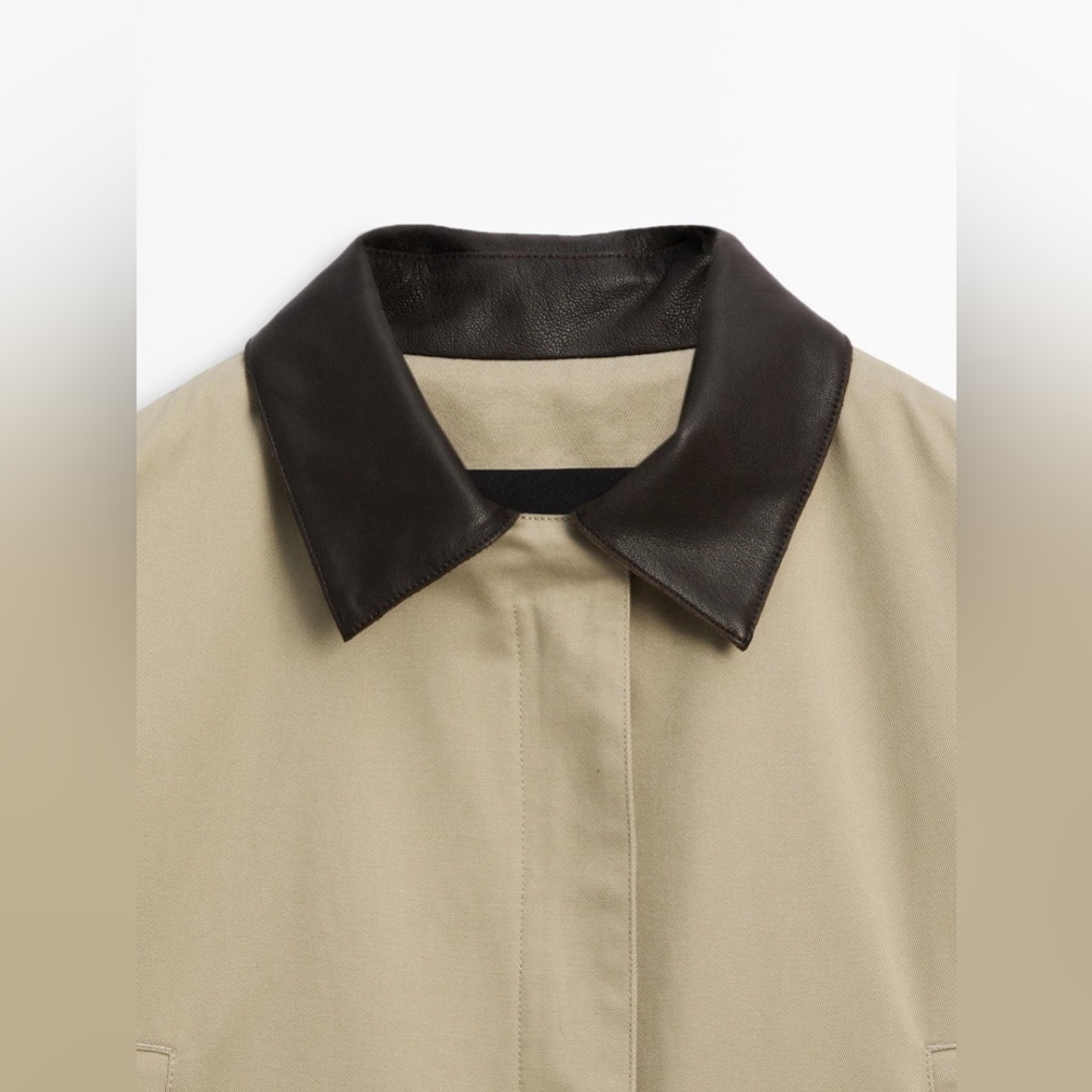 NWT. Massimo Dutti Khaki Tan Leather Collar Parka Jacket. Size S. - Picture 6 of 12